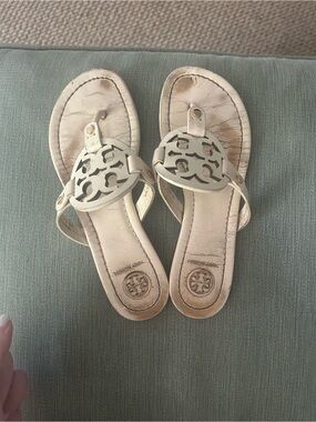 Tory Burch Cream Miller Logo Thong Sandals